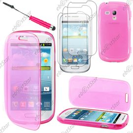 Ebeststar ® Pour Samsung Galaxy S3 Mini Gt-I8190, I8190n - Housse Etui Coque Portefeuille Livre Silicone Gel + Mini Stylet + 3 Film Écran, Couleur Rose