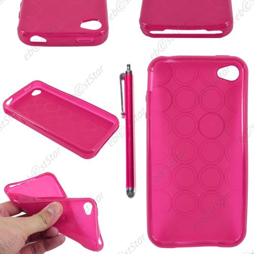 Ebeststar ® Pour Apple Iphone 4s, 4 - Housse Etui Coque Souple Silicone Gel Motif Cercle + Stylet, Couleur Rose