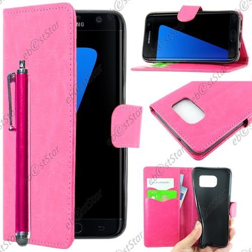 Ebeststar ® Pour Samsung Galaxy S7 Edge Sm-G935f G935 - Housse Coque Etui Portefeuille Support Folio Simi Cuir + Stylet, Couleur Rose