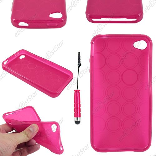 Ebeststar ® Pour Apple Iphone 4s, 4 - Housse Etui Coque Souple Silicone Gel Motif Cercle + Mini Stylet, Couleur Rose