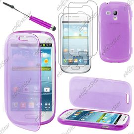 Ebeststar ® Pour Samsung Galaxy S3 Mini Gt-I8190, I8190n - Housse Etui Coque Portefeuille Livre Silicone Gel + Mini Stylet + 3 Film Écran, Couleur Violet