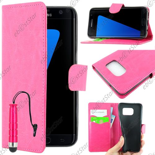 Ebeststar ® Pour Samsung Galaxy S7 Edge Sm-G935f G935 - Housse Coque Etui Portefeuille Support Folio Simi Cuir + Mini Stylet, Couleur Rose