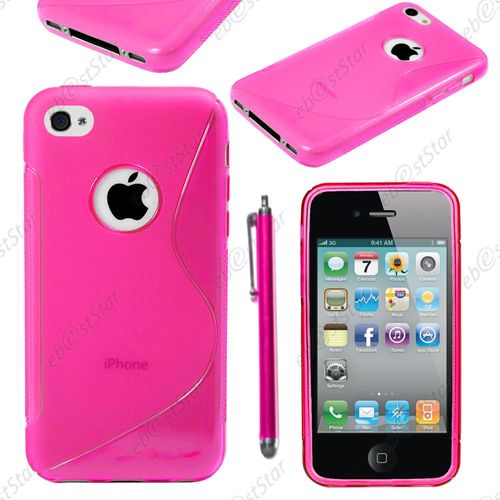 Ebeststar ® Pour Apple Iphone 4s, 4 - Housse Etui Coque Silicone Gel Motif S-Line Protection Souple + Stylet, Couleur Rose