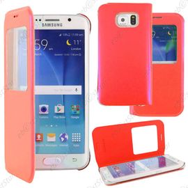 Ebeststar ® Pour Samsung Galaxy S6 Edge Sm-G925f G925 - Housse Coque Etui Style View Portefeuille + Film, Couleur Rouge