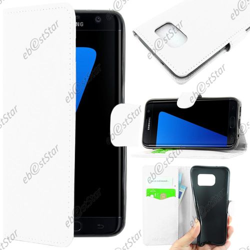 Ebeststar ® Pour Samsung Galaxy S7 Edge Sm-G935f G935 - Housse Coque Etui Portefeuille Support Folio Simi Cuir + Film, Couleur Blanc