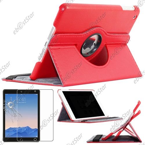 Ebeststar ® Pour Apple Ipad Mini 1 - Housse Coque Etui Pu Cuir Rotatif Avec Support À Rotation 360° + 1 Verre Trempé, Couleur Rouge