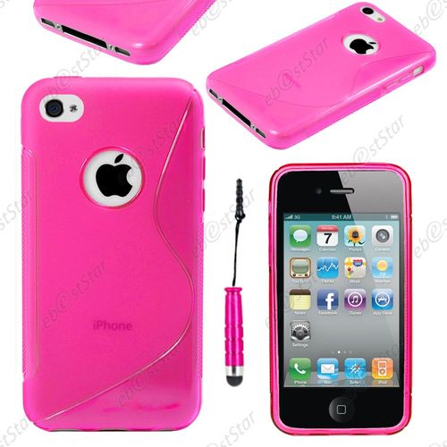 Ebeststar ® Pour Apple Iphone 4s, 4 - Housse Etui Coque Silicone Gel Motif S-Line Protection Souple + Mini Stylet, Couleur Rose