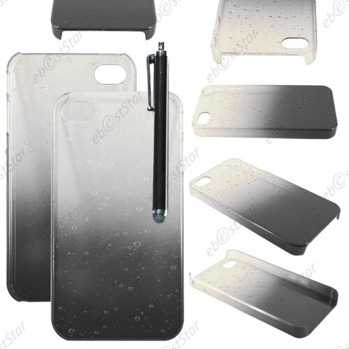 Ebeststar ® Pour Apple Iphone 4s, 4 - Etui Housse Coque Rigide Motif Gouttelettes + Stylet, Couleur Noir