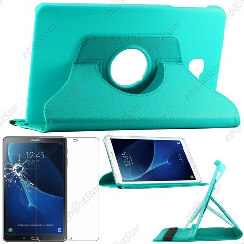 Ebeststar ® Pour Samsung Galaxy Tab A 2016 10.1 T580 T585 - Housse Coque Etui Pu Cuir Rotatif Avec Support À Rotation 360° + 1 Verre Trempé, Couleur Bleu