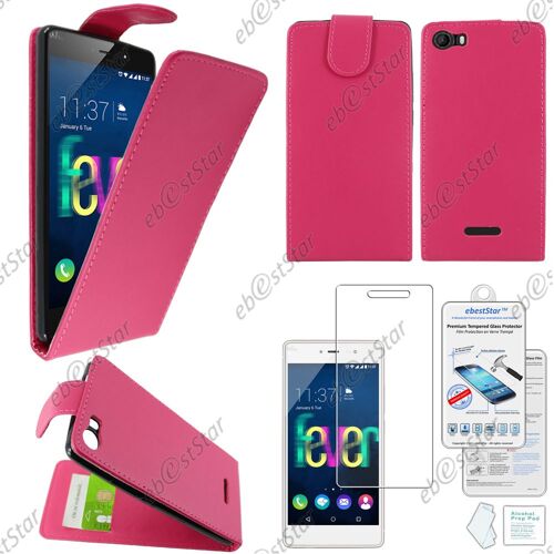 ebestStar ® pour Wiko Fever 4G - Housse Coque Etui Simili Cuir à Rabat vertical + 1 Verre Trempé, Couleur Rose