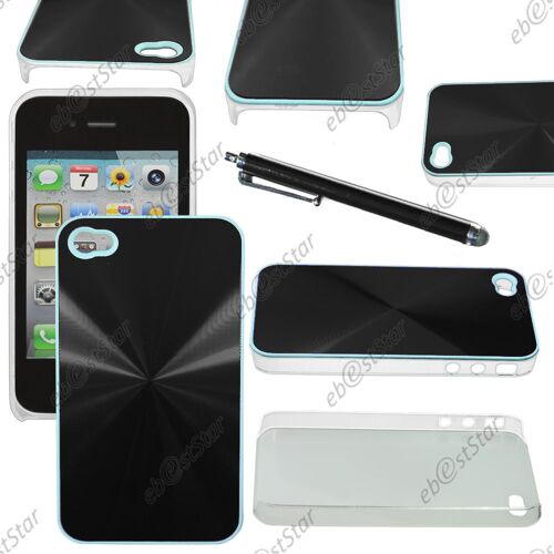 ebestStar ® pour Apple iPhone 4S, 4 - Housse Coque Rigide style aluminium chromé + Stylet, Couleur Noir
