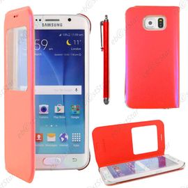 Ebeststar ® Pour Samsung Galaxy S6 Edge Sm-G925f G925 - Housse Coque Etui Style View Portefeuille + Stylet, Couleur Rouge