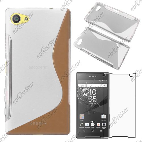 Ebeststar ® Pour Sony Xperia Z5 Compact - Housse Etui Coque Silicone Gel Motif S-Line Protection Souple + 1 Verre Trempé, Couleur Transparent