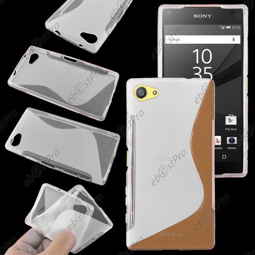 Ebeststar ®  Coque S-Line Silicone Gel Motif Vague Housse Etui Protection Souple Pour Sony Xperia Z5 Compact + 1 Verre Trempé, Couleur Transparent