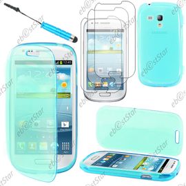 Ebeststar ® Pour Samsung Galaxy S3 Mini Gt-I8190, I8190n - Housse Etui Coque Portefeuille Livre Silicone Gel + Mini Stylet + 3 Film Écran, Couleur Bleu