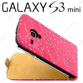 Ebeststar ® Pour Samsung Galaxy S3 Mini Gt-I8190, I8190n - Housse Coque Etui En Pu Cuir À Rabat Ultra Fine (Slim Case) Avec Strass + Film, Couleur Rose