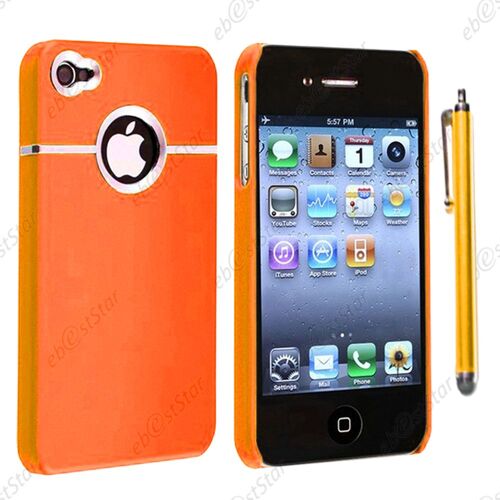 Ebeststar ® Pour Apple Iphone 4s, 4 - Housse Coque Rigide Silver-Line Chromé + Stylet, Couleur Orange
