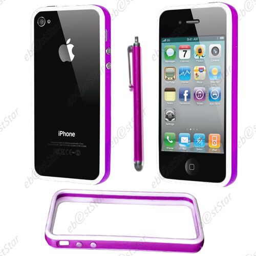 ebestStar ® pour Apple iPhone 4S, 4 - Housse Etui Coque Bumper de protection + Stylet, Couleur Violet / Blanc