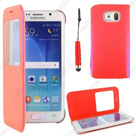 Ebeststar ® Pour Samsung Galaxy S6 Edge Sm-G925f G925 - Housse Coque Etui Style View Portefeuille + Mini Stylet, Couleur Rouge