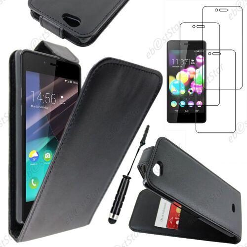 ebestStar ® pour Wiko Highway Pure 4G - Housse Coque Etui Simili Cuir à Rabat vertical + Mini Stylet + 3 Film Écran, Couleur Noir