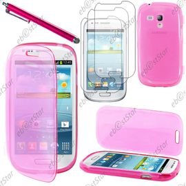Ebeststar ® Pour Samsung Galaxy S3 Mini Gt-I8190, I8190n - Housse Etui Coque Portefeuille Livre Silicone Gel + Stylet + 3 Film Écran, Couleur Rose