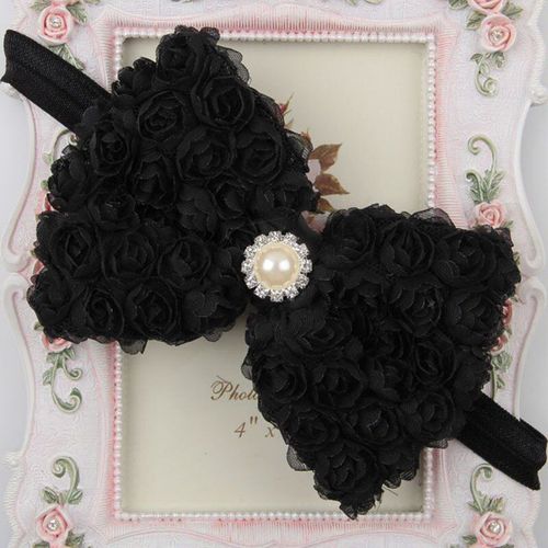 Bandeau élastique Vintage à perles pour filles, Double couche, motif de roses, noeud papillon, couvre-chef pour enfants