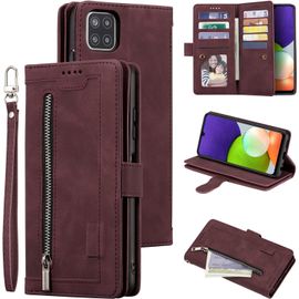 Coque Pour Samsung Galaxy A22 5g, Etui En Cuir Pu Portefeuille Retro Antichoc Flip Case Anti-Choc Housse Avec Fentes De Cartes Fonction Support, Fermeture Magnetique - Vin Rouge