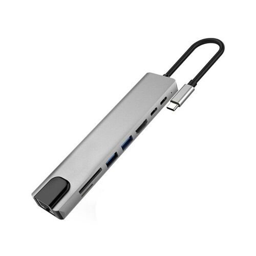 Adaptateur Multiport Usb C Hub 8 En 1 De Type C Avec Port Hdmi 4k, Port Ethernet 1000mbps Rj45, Alimentation Usb-C, Carte Tf/Sd Reade