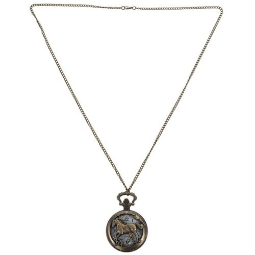 Montre De Poche Vintage Rétro Cheval Ajouré Quartz, Pendentif Collier Chaîne De Chandail