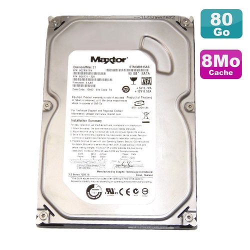 Disque Dur 80Go SATA 3.5" Maxtor DiamondMax 21 STM380815AS 7200RPM 8Mo