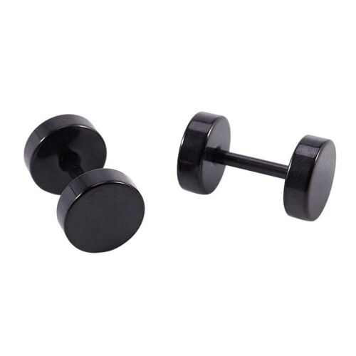 Boucles D'oreilles En Acier, Faux Écarteur Noir 6mm