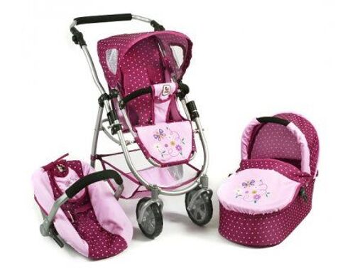 Landau Combi Poussette 3 En 1 Poupée - Dim 67x43x77 Cm Hauteur Poignée 55 À 82 Cm