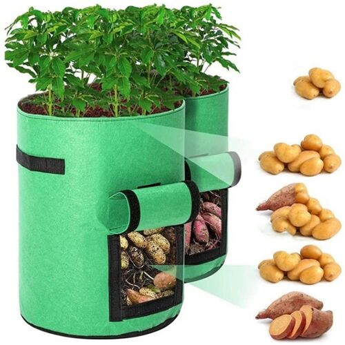 Sacs De Plantation De Pommes De Terre,2pcs 7 Gallons Non Tissés Sac De Plantation Jardin Avec Poignées Et Fenêtre De Visualisation Fermeture Velcro, Sac À Plants Pour Tomates,Plantes,Légumes (Vert)