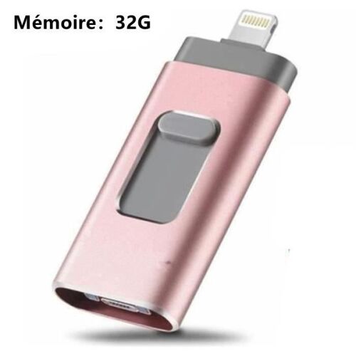Clé USB 3.0 128 Go Compatible pour iPhone Flash Drive avec Connecteur Extension de Stockage Mémoire Stick iOS OTG Andriod Or