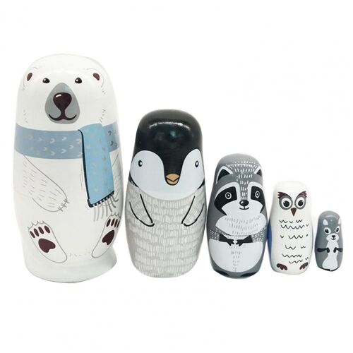 Ours Blanc Matryoshka À 5 Couches, Modèle D'Exposition Artisanal En Bois, Cadeau D'Anniversaire De Noël, Meilleurs V¿Ux Pour Enfants, Artisanat De Noël Fait À La Main