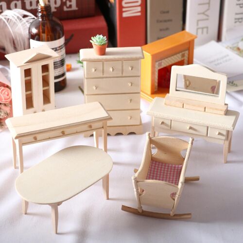 Mini Maison De Poupée En Bois, Accessoire De Chambre, Berceau, Armoire, Moule, Table De Toilette, Modèle De Jouets Pour Enfants, Cadeau D'Anniversaire, De Noël Et Du Nouvel An