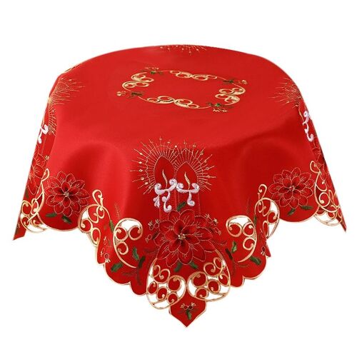 Nappe Brodée De Noël, Nappe Ronde Évidée, Pour Les Événements De Banquet De Fête De Xams Au Restaurant, 33 Pouces