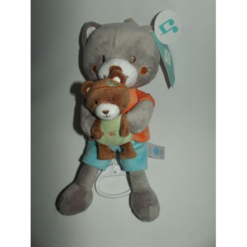 Doudou Chat Musical Ours Bleu Turquoise Orange Gris Ours Ourson Indien Peluche Boite A Musique Tex Baby Naissance Bebe