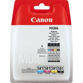 Canon CLI-581 BK/C/M/Y Multi Pack - Pack de 4 - 5.6 ml - noir, jaune, cyan, magenta - original - coque avec sécurité - réservoir d'encre - pour PIXMA TS6251, TS6350, TS6351, TS705, TS8251...