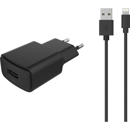 Chargeur secteur Essentielb USB 2,4A + Cable lightning noir