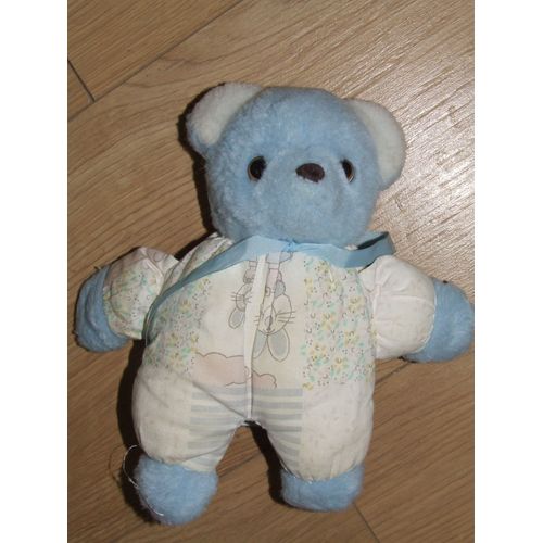 Ours Jacquemaire Nounours Bleu Blanc Imprimé 22 Cm