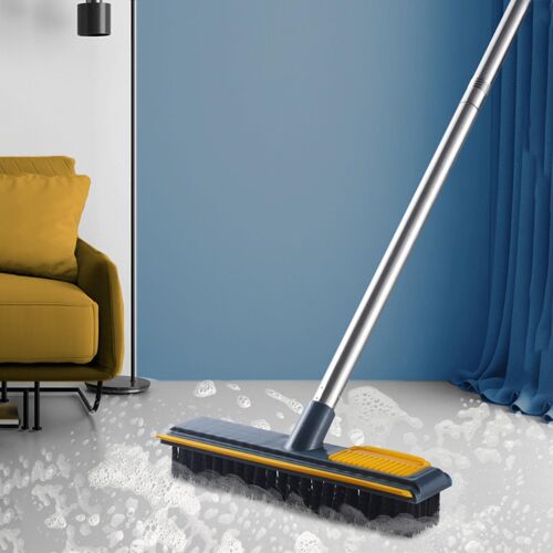 Brosse à récurer pour sol avec long manche, 2 en 1 gratter et brosser, brosse de baignoire et de carrelage pour nettoyer la salle de bain, le patio, la cuisine, le mur