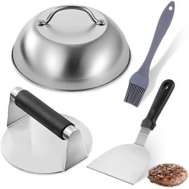 ASFASFq-Set Smash Burger: 4 Pièces INOX 304 Smash Kit pour Hamburger, Presse Hamburger, Presse Burger INOX 16 cm pour Smash Burger, Grill Gaz, Teppanyaki, BBQ