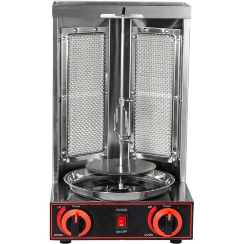 ASFASFq-Hakka - Barbecue à kebab - Rôtissoire à gaz avec rotation à 360 ° - Grille verticale en acier inoxydable pour brochettes de viande, brochettes et rôtis, 4300 W/29,5 x 30 x 48,5 cm