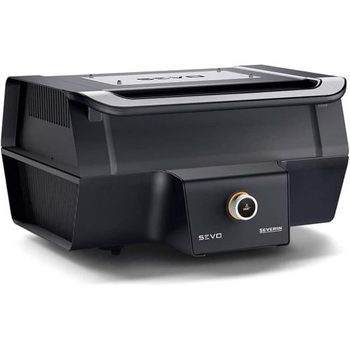 ASFASFq-SEVERIN Barbecue électrique avec sonde thermique intégrée SEVO GT, Gril électrique 3 000 W avec couvercle, Gril de table, fonction démarrage rapide jusqu¿à 500°C, Noir, PG 8106