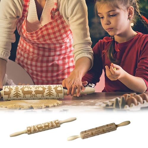 Noël Rouleau À Pâtisserie Gravé En Bois Sculpté Gaufré Rouleau À Pâtisserie Outil De Cuisine