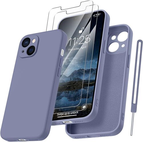 Coque Protection Camera Pour Iphone 13 Avec 2 Pieces Verre Trempe,? Housse De Protection Silicone Antichoc Doublure Microfibre Douce Ultra Fine Coque Iphone 13 6.1"" - Bleu Gris