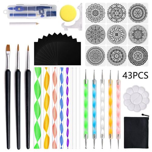 Ensemble De 43 Stylos À Points Mandala, Pochoirs À Bille, Plateau De Peinture Pour Peinture, Coloration De Roche, Dessin, Écriture