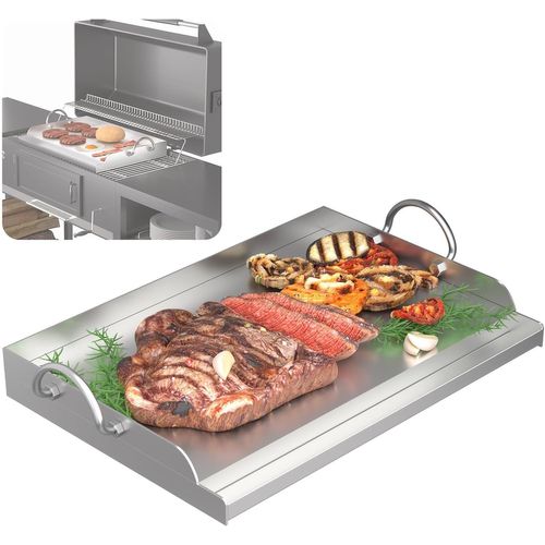 ASFASFq-Plaque de cuisson universelle en acier inoxydable, 58,4 x 40,6 cm, avec 2 poignées pour la plupart des barbecues à gaz, pour camping, hayon et fêtes