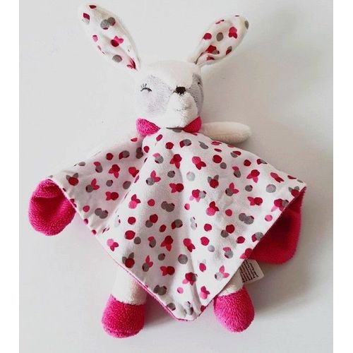 Doudou Lapin Obaibi Blanc Rose Fuchsia Fraises Framboises Peluche Jouet Bebe Petite Fille